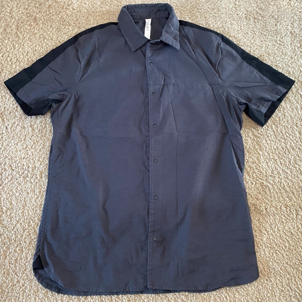 Lululemon City Shirt Mesh Trim Snap Button Gray Black Size M
